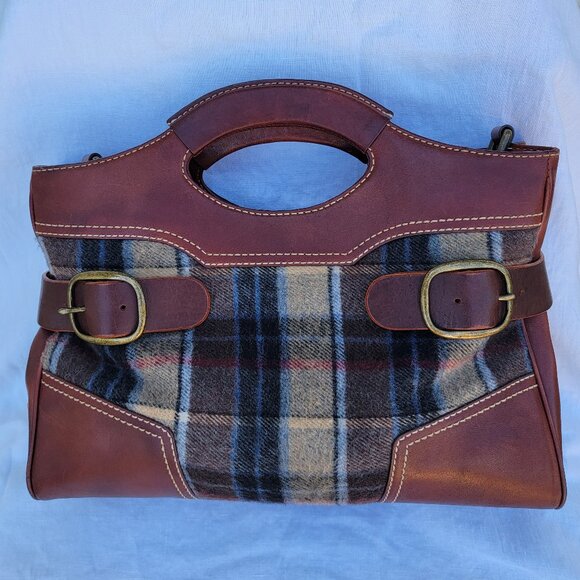 UGG unique vintage Y2K  plaid and leather satchel handbag - Picture 6 of 13